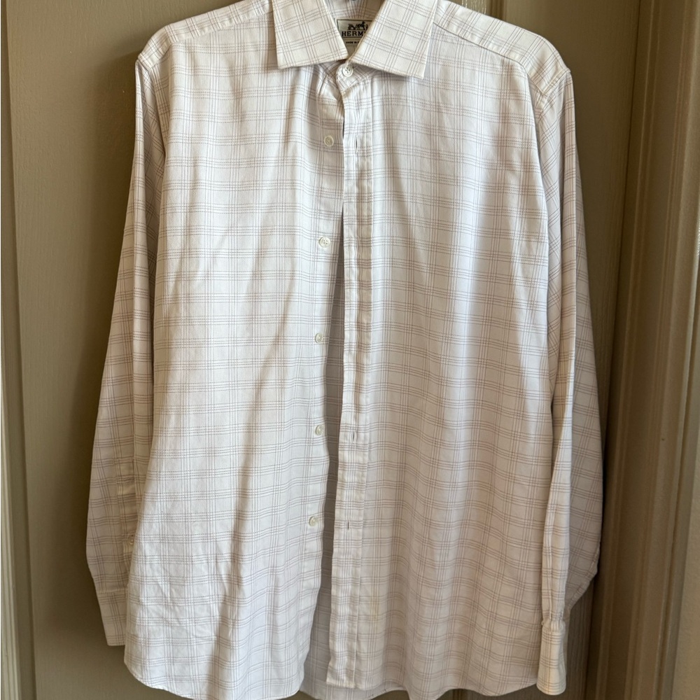 Men's Hermes White Checkered Shirt - Picture 2 of 11